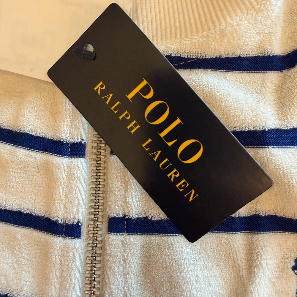 Polo Ralph Lauren Zip Up Striped Terry Cloth Sweatshirt  M 8-10 NWT - Picture 7 of 8